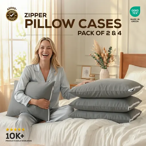Utopia Bedding Zipper Pillowcase Set (2 & 4 Pack) - OEKO-TEX Certified Microfiber Pillow Protector, Full Zipper Closure, Cooling, All Seasons, Fade-Resist, Shrink & Wrinkle Resistant, Breathable Durable Bedding, Soft Comfy Solid Color Linens