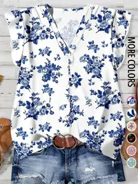 Women's Casual Floral Print Shirt Blouse, Minimalist Emery Rose Top for Spring and Summer Vacation, Womenswear