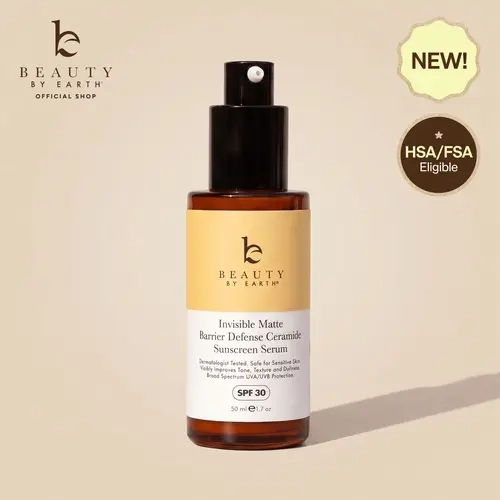 Beauty by Earth Invisible Matte Barrier Defense Ceramide Face Sunscreen Serum - (SPF 30) Moisture Sensitive Uv HS/FSA Eligible Skincare Matte SPF