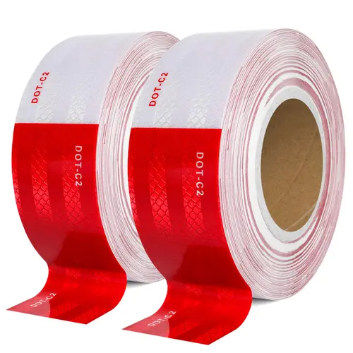 DOT-C2 2" Wide Warning Decal, 2 in x 65 ft Red White Heat/Cold Ready Conspicuity Tape, Outdoor Waterproof Strong Adhesive, for Vehicles Trailers Automotive Exterior Accessories, Fits Any Smooth Surface