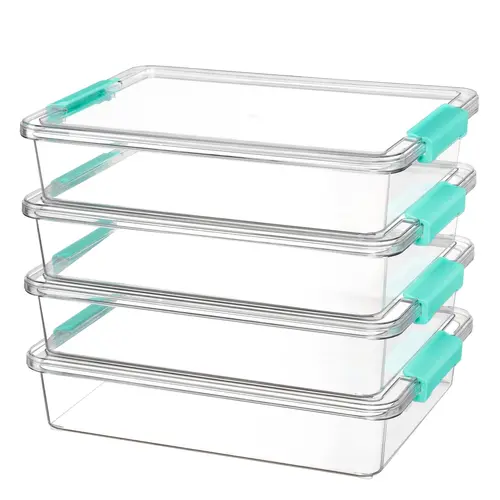 【Live Only】Vtopmart 6 Qt Rectangle Storage Bins with Lids, Stable Stacking Polyethylene Boxes for Kitchen Pantry & Tidy Desk Setup, Home Office Arts Crafts Storage Organization Containers