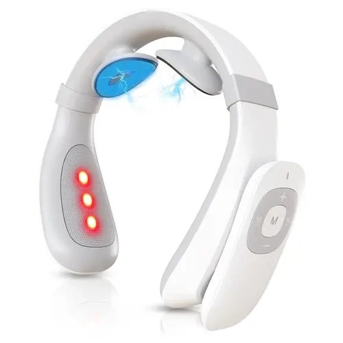 DRwiik Heated TENS Neck Massager - Battery-Powered, Fast-Charging, Portable, 15 Adjustable Intensity Levels, 6 Modes, 145g Cordless, Zone Temperature Control, Deep Tissue Muscle Relaxation, for Home & Office, Adult Gift