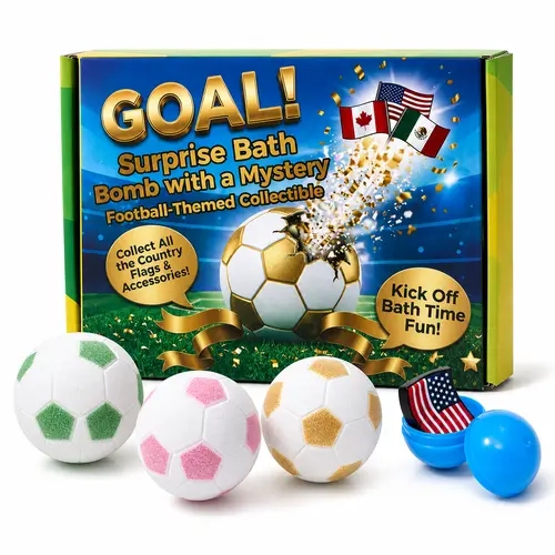 Summerwins Soccer-Themed Bath Bombs for Kids with Surprise Toys, Shoe Charms & Flag Collectibles Inside, 12 Pack Fizzy Bath Bomb Gift Set, Vibrant Colors