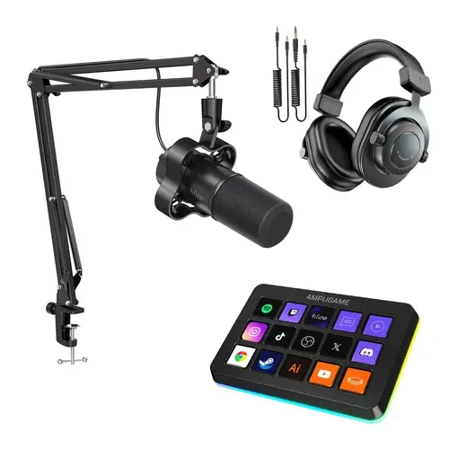 fifine Podcast Streaming Bundle Kit - K688 XLR Dynamic Podcast Microphone, H8 Monitoring Headphones, D6 Stream Controller with Mic Volume Control, USB Type-C, Streaming Equipment for Windows/MacOS