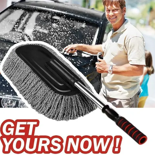 Microfiber Car Duster Cleaning Kit with 15.7in Retractable Handle, Car Cleaning Tool, Microfiber Cloth for Vehicle Exterior-Interior & Home Use