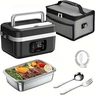Rechargeable Portable Self-Heating Food Warmer, Insulated Lunch Box, Heated Lunchbox for Office, Travel, Car, Picnic, Outdoor Use