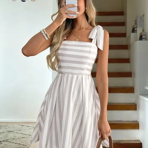 Women's Casual Wear Striped Spaghetti Strap Mini Dress, Summer, Casual Fashionable Dress, Casual Sundresses