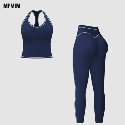 MFVIM Women’s 2-Piece Athleisure Wear Set - Nylon Backless Tank Top & High-Waist Below-Knee Leggings, Breathable Training Clothes, Ideal for Yoga, Gym, Valentine’s Day Gift, 2 Piece Sets