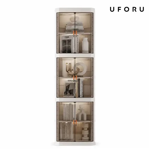 UFORU Plastic 3-Tier Corner Shelf - Foldable, Stackable, Expandable, Dustproof Home Organizer with Rounded Easy Grip, Foldable to Store, for Closet Storage, Shelves for Bedroom