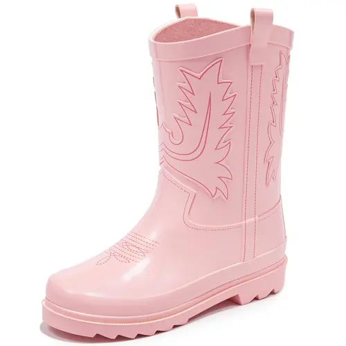 Kids' Boys' Cowboy Rubber Rain Boots, Round Toe, Mid-Calf Height (Above the Ankle but Below the Knee) - Shields Lower Legs, Non-Slip, Waterproof, Easy-Clean, Comfy, Pull Tabs for Easy On/Off, All Seasons Outdoor Gardening Footwear (Toddler-Big Kid)
