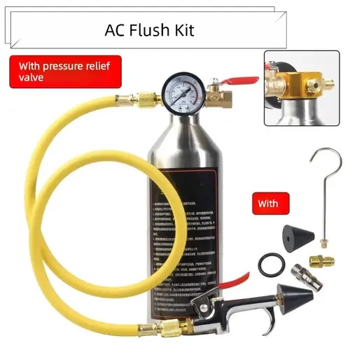High-Pressure Safe Automotive AC Cleaning Tool Set - Reusable Stainless Steel Canister, Nylon Hose, Spray Gun, Easy Setup, Compressor Cleaning, Moisture & Acid Out, Fits R12-R410a R404a (Impurity Removal, Retrofit Prep Flush; No Flush Solvent Included)
