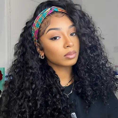 BLING HAIR 100% Human Hair Headband Wig - Deep Wave, Glueless, Non-Lace Front, Easy-Remove, Heat Resistant, Beginner-Friendly for Black Females