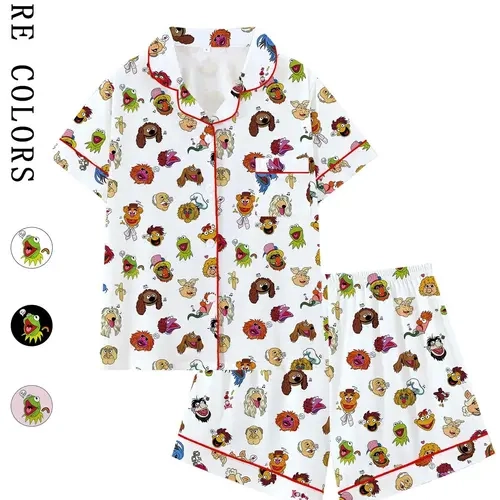 Muppets Cartoon Prints Loose-Fitting Short Sleeve Sleepwear Set Loungewear Sets, Comfortable All-Season Party Wear, Ideal Gift for Relaxing & Travel, Pajama Set