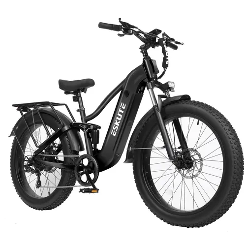 ESKUTE Adult Electric Mountain Bike - 1500W Power Full Suspension MTB, 26x4.0 Fat Tires, 32 MPH, 80 mi Range, 48V 20.8Ah Removable Battery, Adjustable Seat & Display, All-Terrain Frame, 90% Pre-Assembled, 12 Months Coverage, for Off-Road Rides