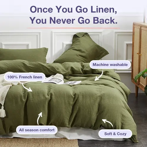 Simple&Opulence 100% French Linen Solid Duvet Cover Set with Pillowcase - Decorative Duvet Cover, Skin-Gentle Breathable Natural Flax Bedding, 4 Tie Stays Put 4 Corner Ties, Home Style, Comfy Home Decor Bedding for Students