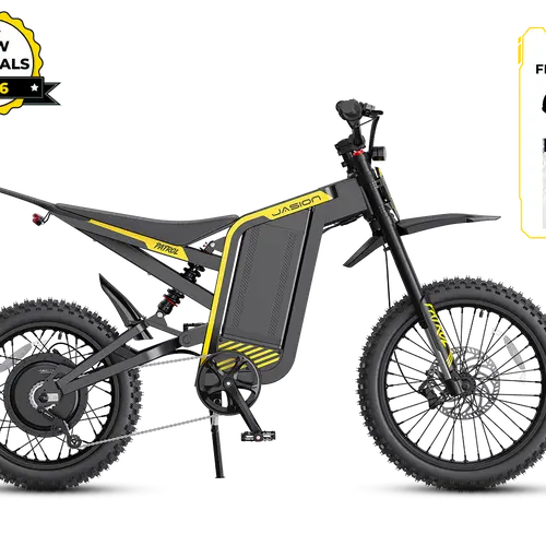 Jasion Patrol Adult Off-Road Electric Bike - 4000W, 40MPH, 52V 30AH Battery, 50-mi Range, 19"/17" Off-Road Tires, Full Hydraulic Brakes, Dual Suspension