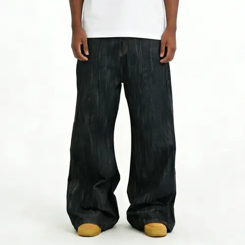 Inflation Men's Black Vertical Stripe Retro 2026 Spring-Summer Y2K Baggy Flared Wide-Leg Bootcut Denim Pants - Vintage Clothing, 2000s Clothes, Baggy Jean Aesthetic, Alt-Style Men's Jeans, Hip Hop Streetwear Trousers