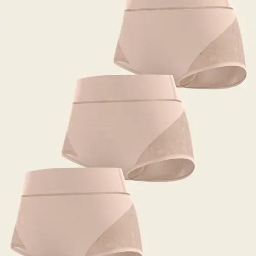 Leonisa 3-Pack SmartShape Brief High-Waisted Classic Sculpting Briefs - Seamless Lace Panties Shapewear for Women Womenswear Fabric