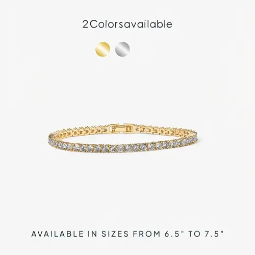 Women's 14K Gold Plated 3mm Cubic Zirconia Classic Tennis Bracelet - Hypoallergenic, 6.5-7.5 in - Simulated Diamond Bracelets, Bracelets For Women