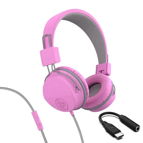 JLab Kids Volume Safe Headphones JBuddies Studio On-Ear Wired USB-C + 3.5mm Connection Stainless Steel Headband Memory Foam Cushions Ages 6+ On Ear Headset Electronic Audio Headphone