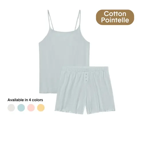Tommy John Women’s 2-Piece Basic Ribbed Knit Cotton Pointelle Spaghetti Strap Top & Short Set - Comfortable, Feminine, Lightweight, Ultra-Soft Breathable Everyday Fabric, Stretch-Fit Sleep & Lounge Womenswear