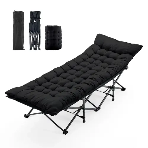 Sweetcrispy Foldable Camping Cot Lounger - Camping Furniture with 25mm Soft Pad for Restful Sleep, Heavy-Duty Steel Tubular Legs, Max 500lbs Portable Bed for Camping, Beach Use