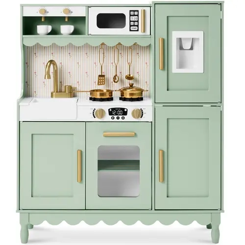 Best Choice Products Wooden Cottage Kids Pretend Play Kitchen with 11 Accessories, Espresso Machine