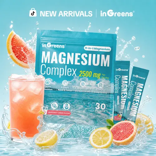 INGREENS 11-in-1 Magnesium Complex Powder - GMP-Certified, Non-GMO, Sugar-Free Dietary Supplement for Health, Fitness, Cortisol Balance, Mood&Sleep, 30 Servings Grapefruit Lemon Flavor Science-Backed Wellness Support