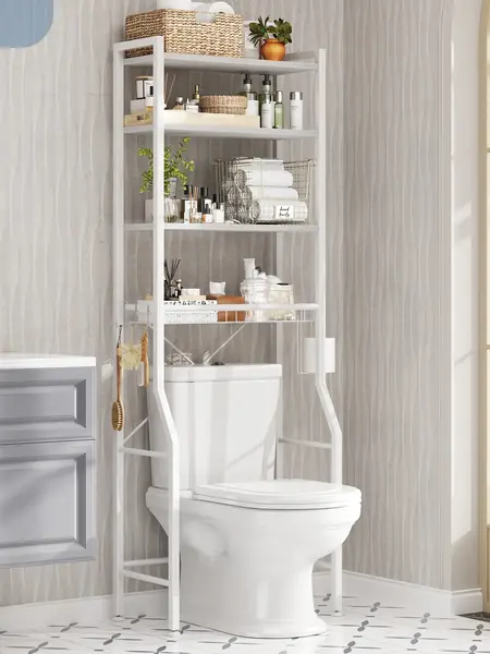Over the Toilet Storage Rack, Bathroom Shelf Organizer Over Toilet,Space Saver With Adjustable Shelf & Storage Basket, for Small Bathroom, Above Toilet Storage for Laundry Room, Apartment