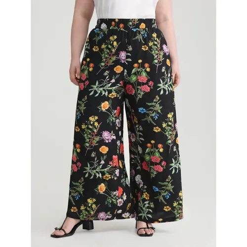 BloomChic Floral Print Stretchy Waist Wide-Leg Pants 【M-6XL】