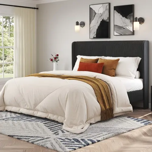 [ONLY INCLUDED BED] AMERLIFE Upholstered Bed Frame, Easy Assembly Full Size Bed Frame, Modern Bed Platform with Corduroy Headboard, Wooden Slats Support, No Box Spring[TikTokShopFallDealsForYou]