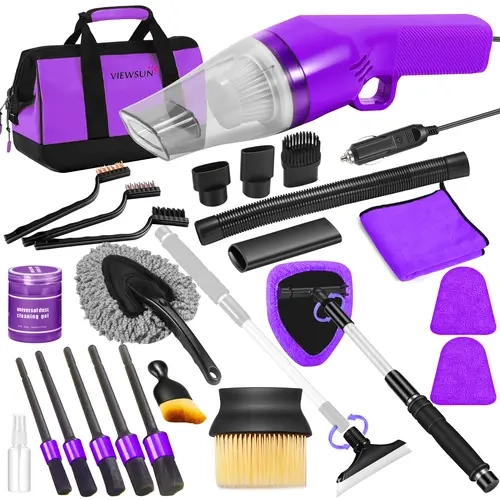 【TikTokShopFallDealsForYou】Viewsun 17PCS Strong Portable Cars Interior Detailing Kit - Compact Set with Purple High Suction Vacuum, Oxford Cloth Brushes, Windshield Cleaner, Dust Removal Gel, 5 Attachments, 10ft Cord, Women's Auto Accessories