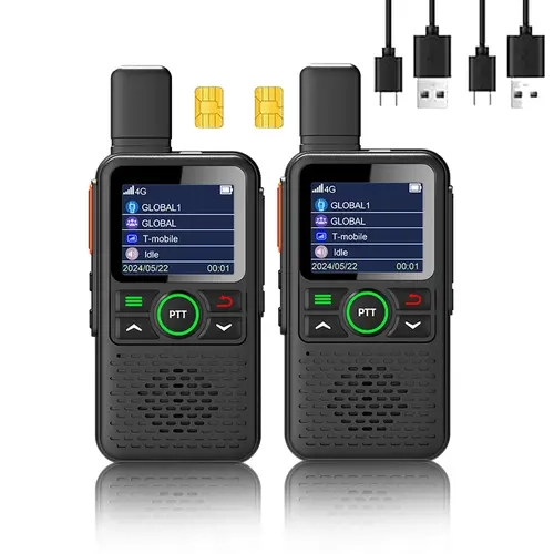 2-Pack Global 4G LTE PoC Walkie Talkie Set - 5000km Max Range, Nationwide Coverage, Built-In Batteries, Mobile Signal Support, Included SIM Card, Cells Compatible, Yes for Family & Logistics Use