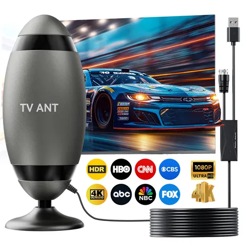 2026 New Digital Indoor HD TV Antenna - 360° Signal Reception, Extended Reception Range, Signal Boost, Strong Magnetic Base, Smart TVs Compatible, HDMI/USB-C Support, Easy Installation, Full HD Local Channels Access, No Subscription Fee