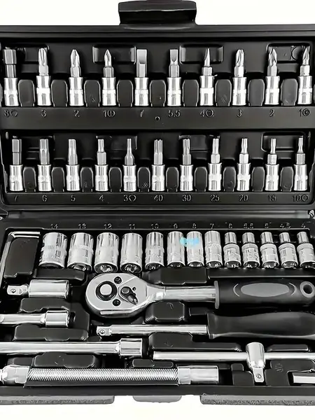 46pcs Car Repair Machinery Tools Set, Household Machinery Tools, Socket Wrench Diy Repair Tool Kit, Ratchet Screwdriver Compatible with Car Repair & Bicycle Repair, Hardware Toolbox Compatible with Auto Repairing,  Gifts for Husband & Men