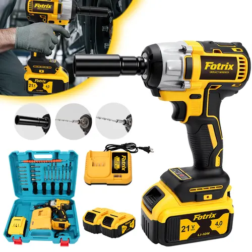 1/2-Inch Cordless Impact Wrench - High-Torque 3-in-1 Power Tool with Rechargeable Lithium Batteries, Charging Dock, Socket Set, Drill Bit Set, LED Lights, for Mechanic, Construction, Cars Accessories Use