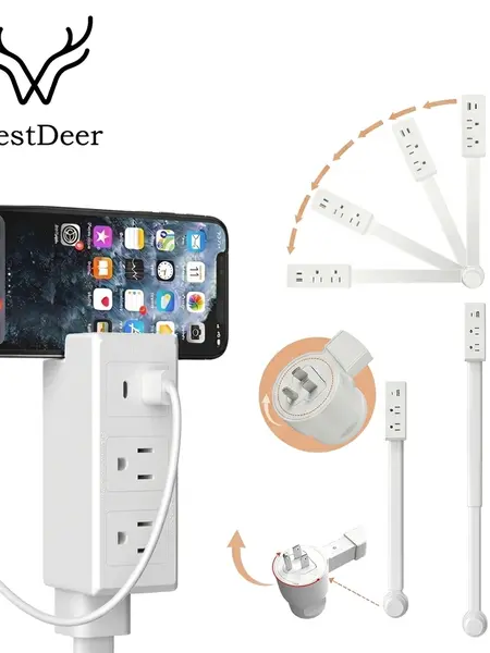 Outlet Electrical Outlet Extender with USB-AUSB-C & 2 AC Outlets Extendable 22-34" Rotatable180°plug,For kitchens,studies,bedrooms PowerStrip,Perfect Gift