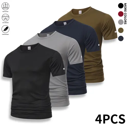 Men's Solid Color Crew Neck Short-Sleeve Cool Knit Polyester T-Shirt - Breathable, Body Cooling, Quick Dry, Airflow, Athletic Fitted, for Biking, Workouts, Men's T Shirts