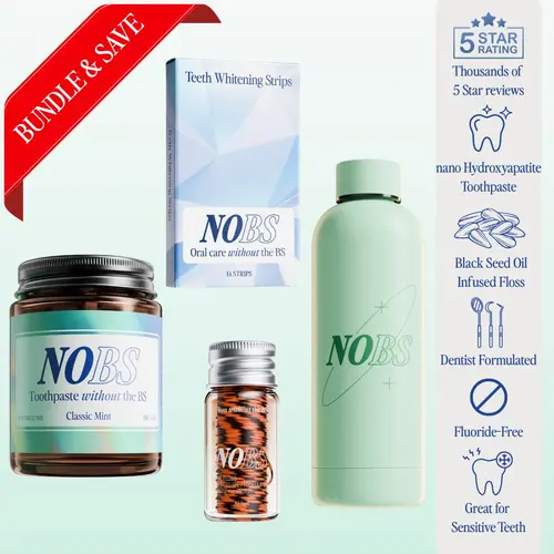 NOBS Toothpaste Tablets, Herbal Mouthwash, Whitening Strips, & Expanding Floss Bundle