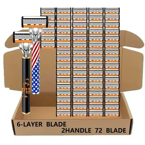Classic Men's Durable Shaving Razor with 2pcs Non-Slip Handles & 72pcs Ultra-Sharpand Blades, Safe & Smooth, Holiday Gifts, Daily Shaving Tool