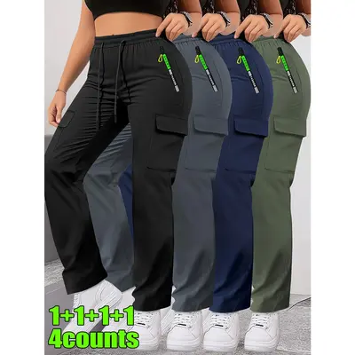 Women's multifunctional work pants | Waterproof, zippered pocket, high waisted drawstring pants, suitable for daily and outdoor wear