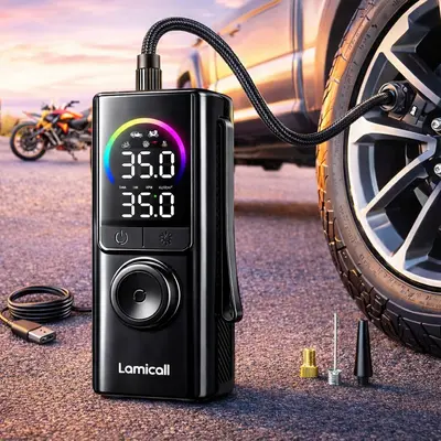 Lamicall Cordless Automotive Tire Inflator - Portable Air Compressor with 150PSI Pressure Gauge, 2X Faster Pump for Car, Bicycle, Ball