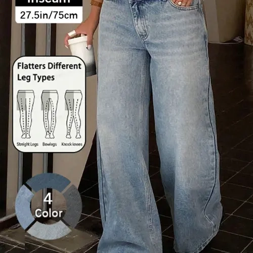 Women's Asymmetrical Low Waist Wide Leg Jeans, Zipper Pocket Design, Casual Fashion for All Seasons, Limited Time Purchase