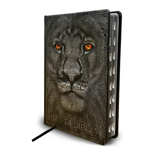 Spanish Bible RVR 1960 Hardcover, Large Print Lion of Judah Special Silver Edition, Black Gilded Edges, Index Included, 5 3/8 x 8 3/8 Inches, Ultrathin Slips Into Bags, Ideal for Church, Study or Home