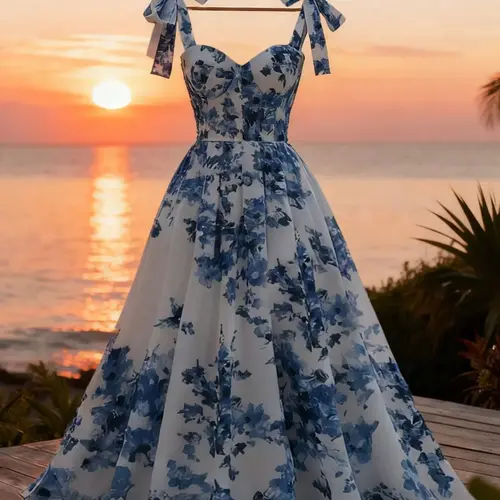Women's Boho Ditsy Floral Print Sleeveless Dress, Elegant Beach Holiday Vacation Dress, Summer Casual Bohemian Chic Style, Bohemian Sundresses