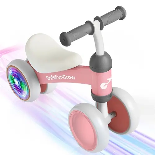 Colorful Lighting Baby Balance Bike Toys for 1 Year Old Baby Gifts, No-Pedal Toddler Balance Bike for 12–24 Months, 4 Silent Wheels Ride-On Toy with Soft Seat, Perfect 1st Birthday Gift, #sohochic
