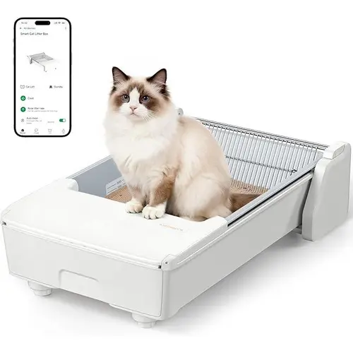 SummerVibes Pet X-Large Open Top Automatic Self-Cleaning Litter Box SC03 - 3 Types of Motors, Deep Dual-Rake Less Residue, Anti-Pinch, Odor Control, Easy Maintenance, App Control, Clumping Litter Compatible (White), 12 Months Durability, Work Convenience