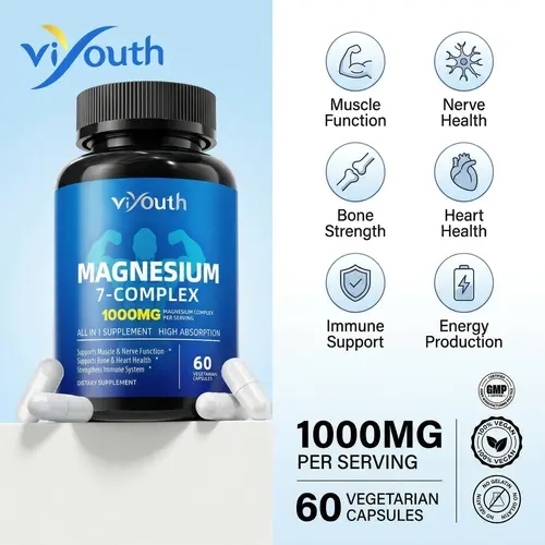Viyouth Edible Dietary Multifunctional Magnesium Complex Supplement - 1000mg Formula, 10mg Elemental Magnesium, Zinc, US-Made, Third Party Tested, Allergen-Free (Sugar, Gluten, Dairy), Supports Calming Sleep, Fitness, Metabolism, Supplement Routine, Sugar