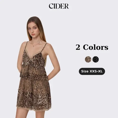 Cider Vintage Night Out Leopard Print Dress for Club Party, Sexy Chiffon Mini Dress, Ladies Sweetheart Sundress, Concert Outfits, Lady Gowns