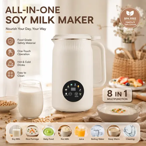 BOYUEVI-8-in-1 Nut Milk Maker Machine, 43oz Large Capacity Automatic Almond & Oat Milk Maker for Hot & Cold Drinks, Self-Cleaning Plant Milk Blender, Delay Start & Keep Warm, Quiet, Stainless Steel